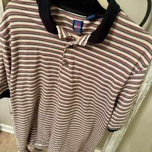 Striped Polo Shirt Jantzen XL Mens Burgundy Navy Cream Vintage 90s Preppy